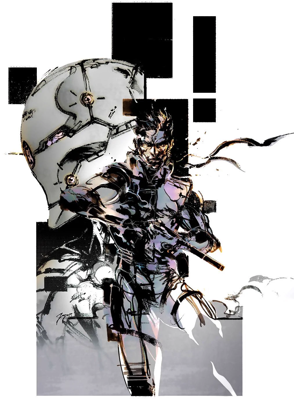 Solid Snake and Cyborg Ninja in Yoji Shinkawa’s Metal Gear 25th-anniversary artwork
